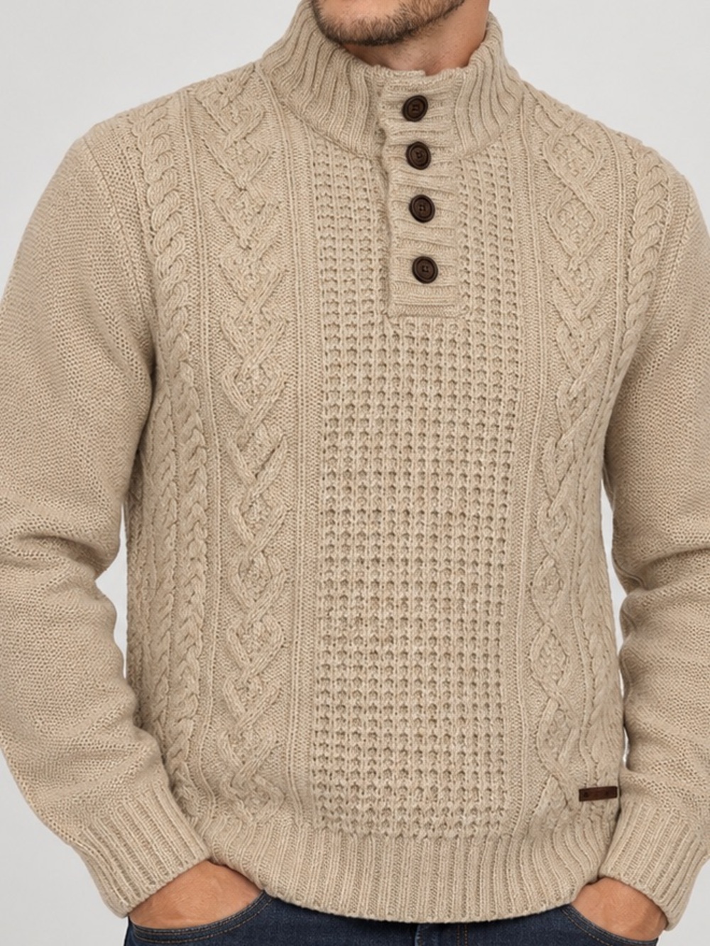 La Martina Men’s L Wool Cable Knit Sweater Beige
